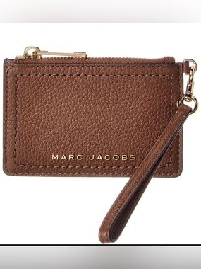 Marc Jacobs Brown Pebbled Leather Wristlet Card Case with Gold Hardware